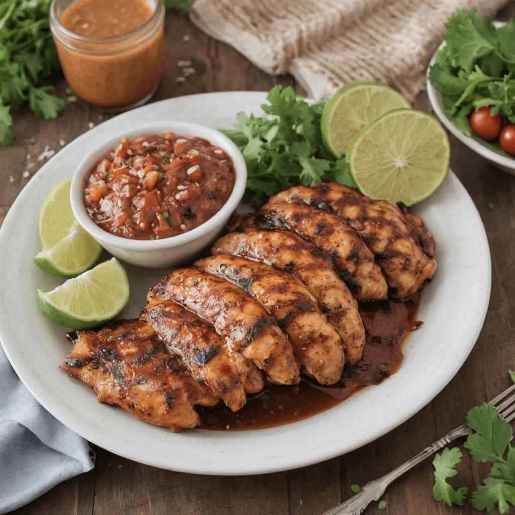San Antonio-Style Grilled Chicken with Mexican Marinade Grilled chicken with San Antonio Mexican marinade served with fresh lime and salsa