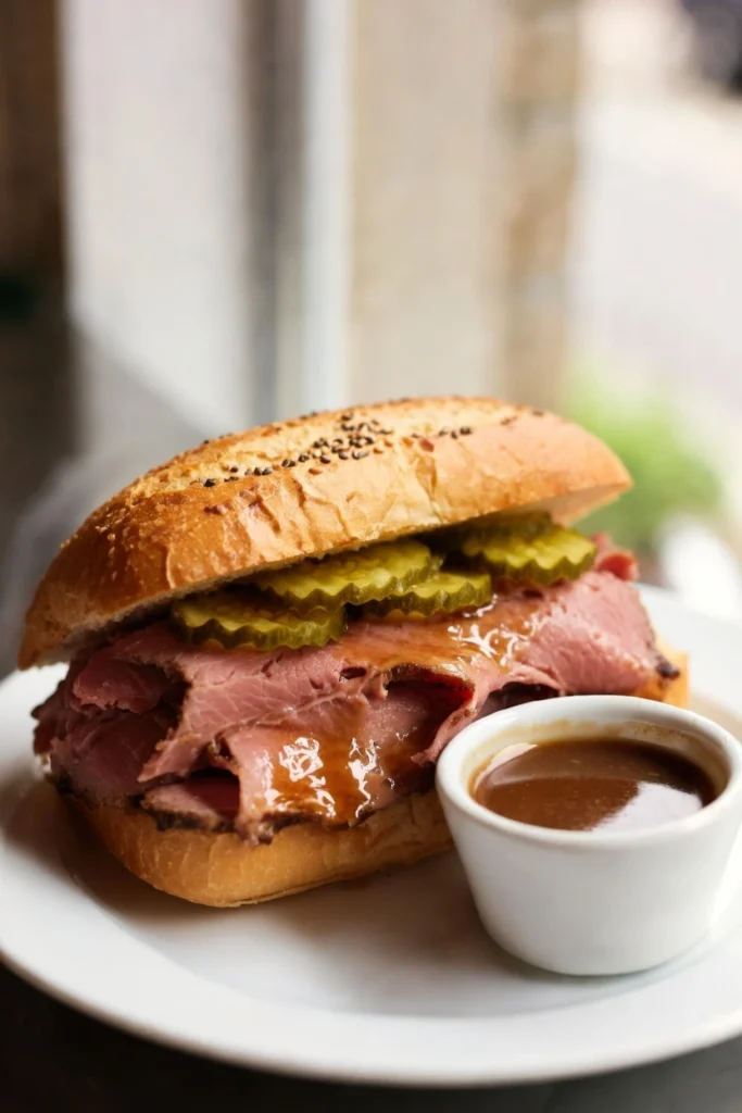 Roast Beef Sandwich with Au Jus in NYC